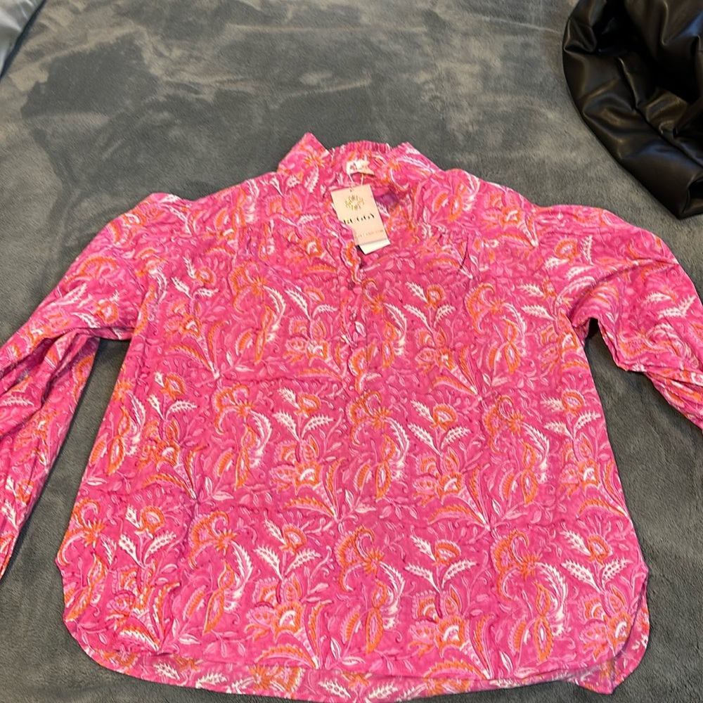 Buggy Nyc Zoe Blouse - Floral Hot Pink and Orange size Large NWT